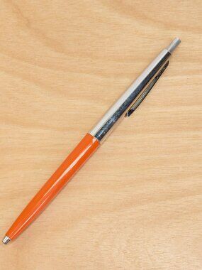 Vintage Sheaffer Orange Ballpoint Pen Chrome Cap Silver Tone